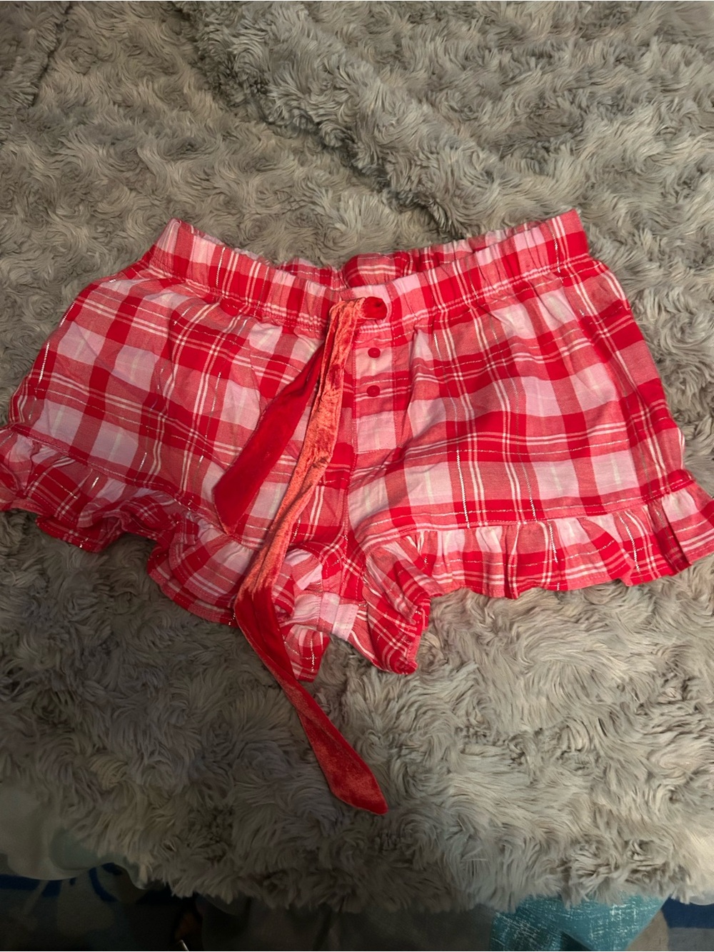 PINK Red Plaid Women’s Ruffle Shorts